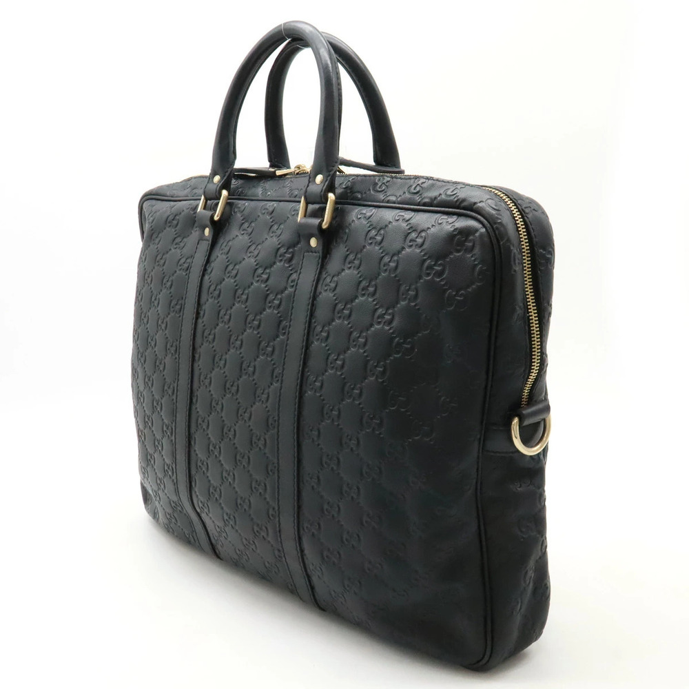 Gucci ssima Black Leather Business Bag Briefcase Black